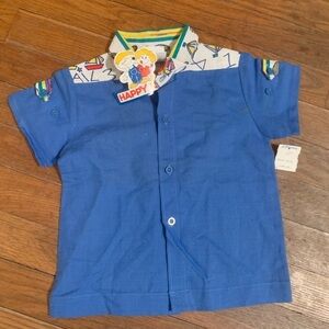 VTG Happy Kids Sail Boats ‎ Polo Button Down T Shirt Blue 24months
